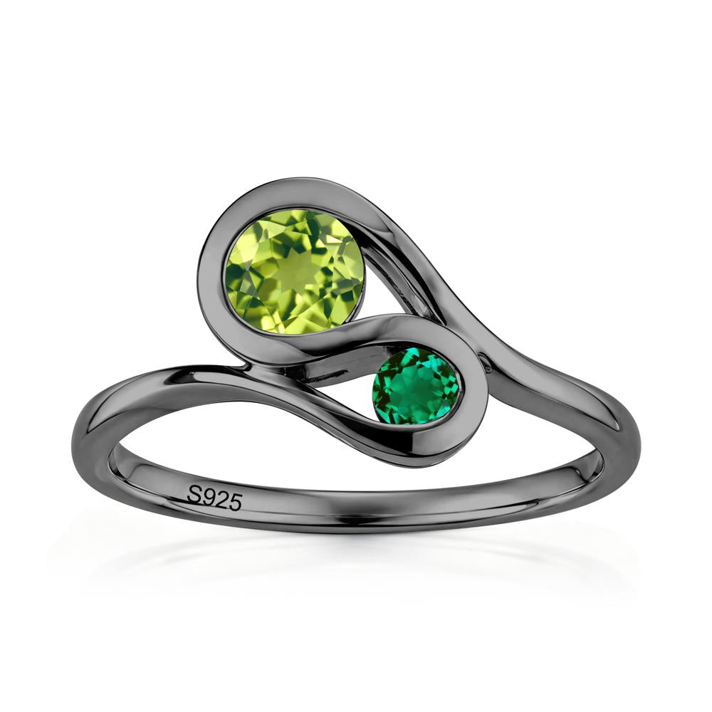 Two Stone Toi Et Moi Green Sapphire and Emerald Bypass Ring - LUO Jewelry #gemstone_Peridot and Emerald