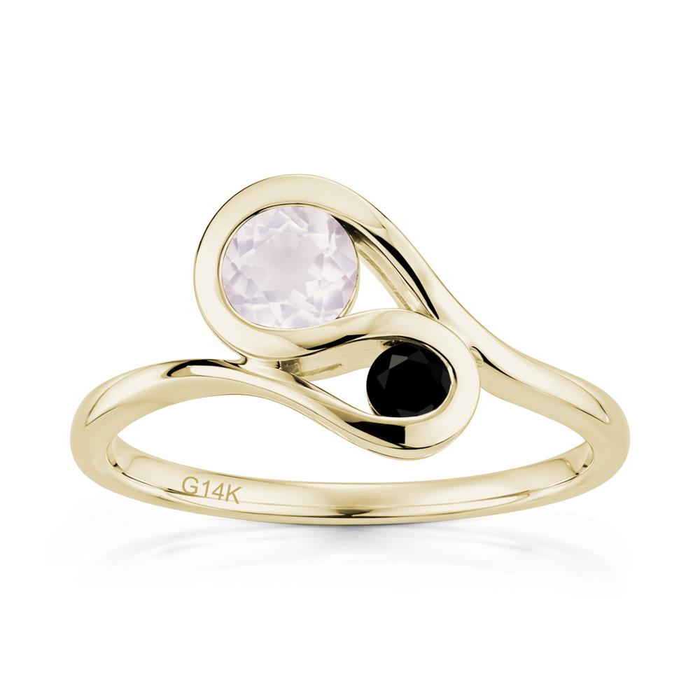 Two Stone Toi Et Moi Green Sapphire and Emerald Bypass Ring - LUO Jewelry #gemstone_Rose Quartz and Black Spinel