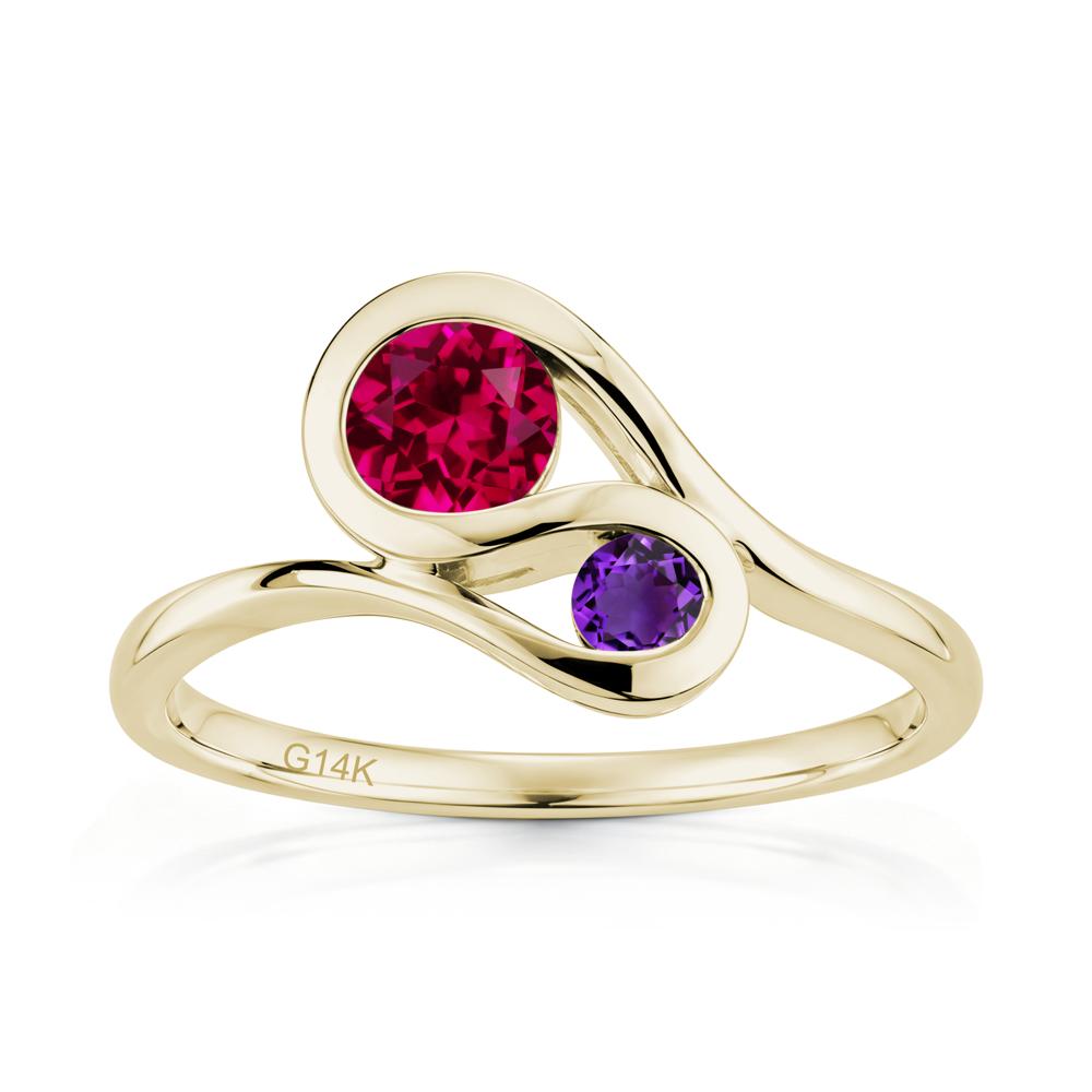 Two Stone Toi Et Moi Green Sapphire and Emerald Bypass Ring - LUO Jewelry #gemstone_Ruby and Amethyst