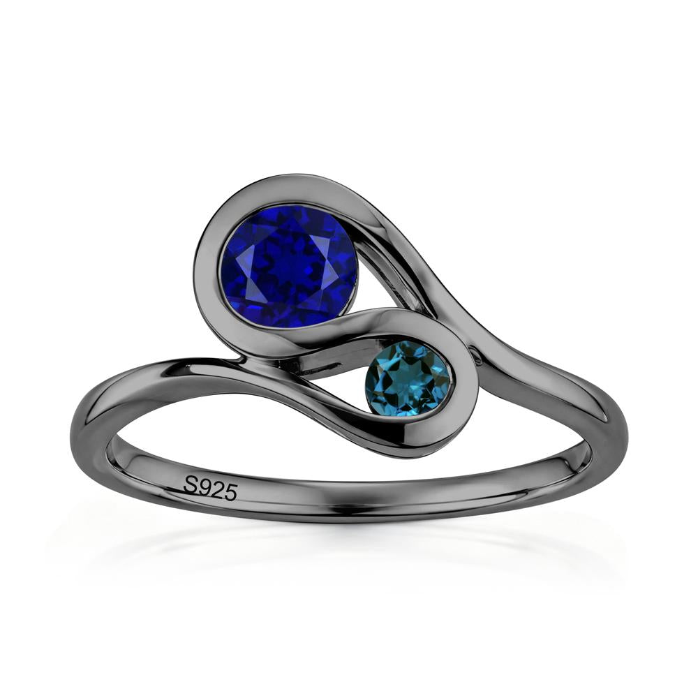 Two Stone Toi Et Moi Green Sapphire and Emerald Bypass Ring - LUO Jewelry #gemstone_Sapphire and London Blue Topaz