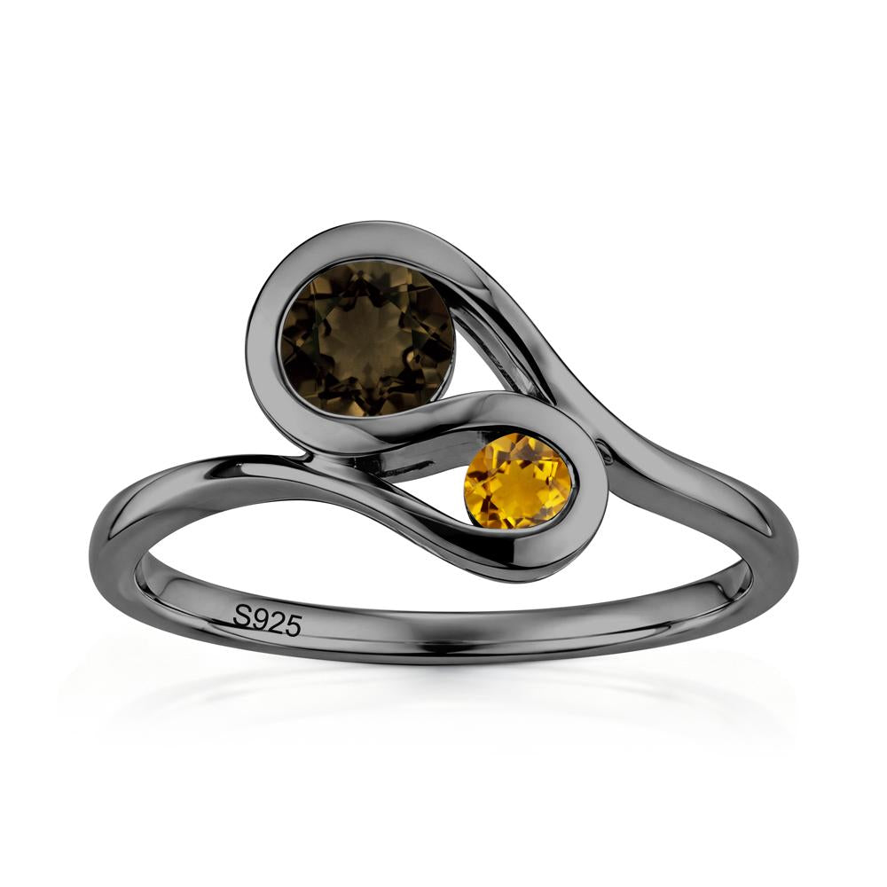 Two Stone Toi Et Moi Green Sapphire and Emerald Bypass Ring - LUO Jewelry #gemstone_Smoky Quartz and Citrine