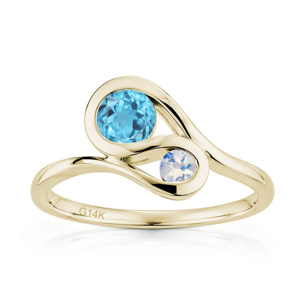 Two Stone Toi Et Moi Green Sapphire and Emerald Bypass Ring - LUO Jewelry #gemstone_Swiss Blue Topaz and Moonstone