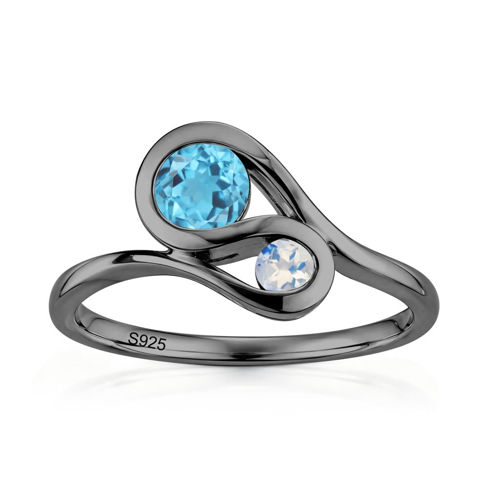 Two Stone Toi Et Moi Green Sapphire and Emerald Bypass Ring - LUO Jewelry #gemstone_Swiss Blue Topaz and Moonstone