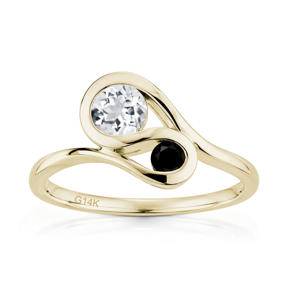 Two Stone Toi Et Moi Green Sapphire and Emerald Bypass Ring - LUO Jewelry #gemstone_White Topaz and Black Spinel