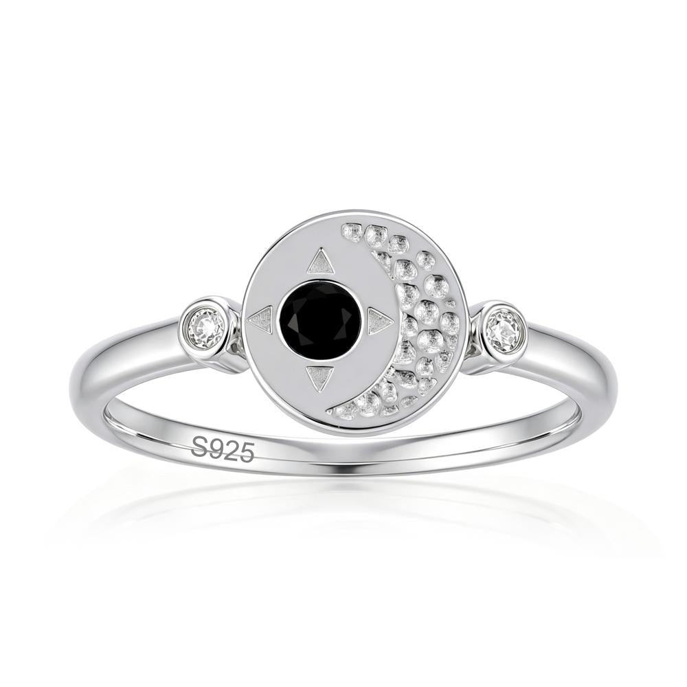Petite Emerald Star and Moon Ring - LUO Jewelry #gemstone_Black Spinel