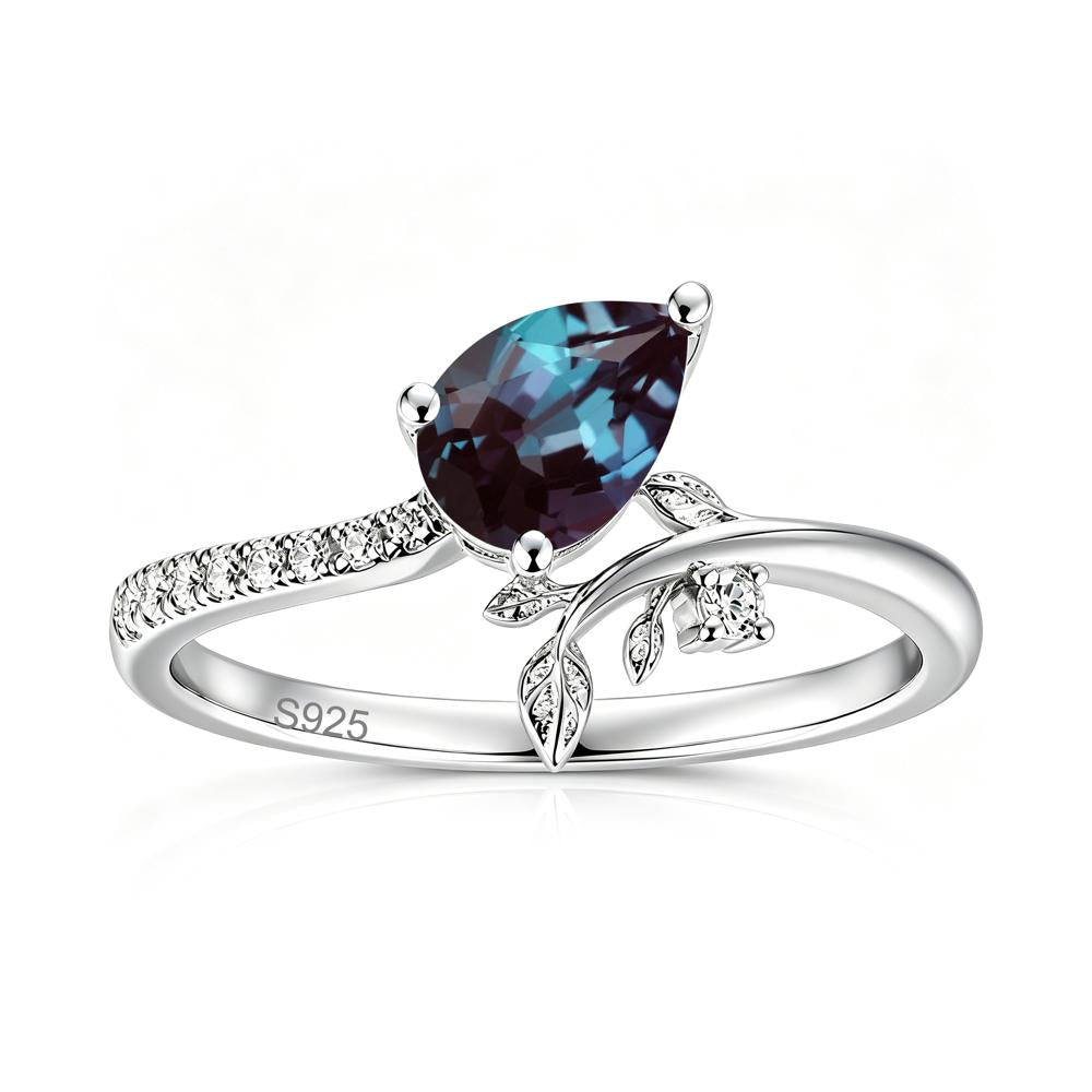 Pear Cut Emerald Twig Leaf Ring - LUO Jewelry #gemstone_Alexandrite
