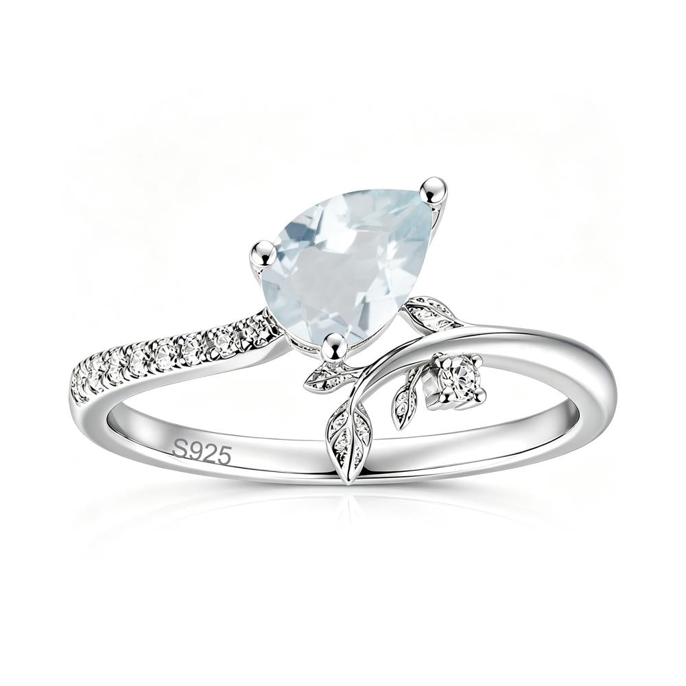 Pear Cut Emerald Twig Leaf Ring - LUO Jewelry #gemstone_Aquamarine