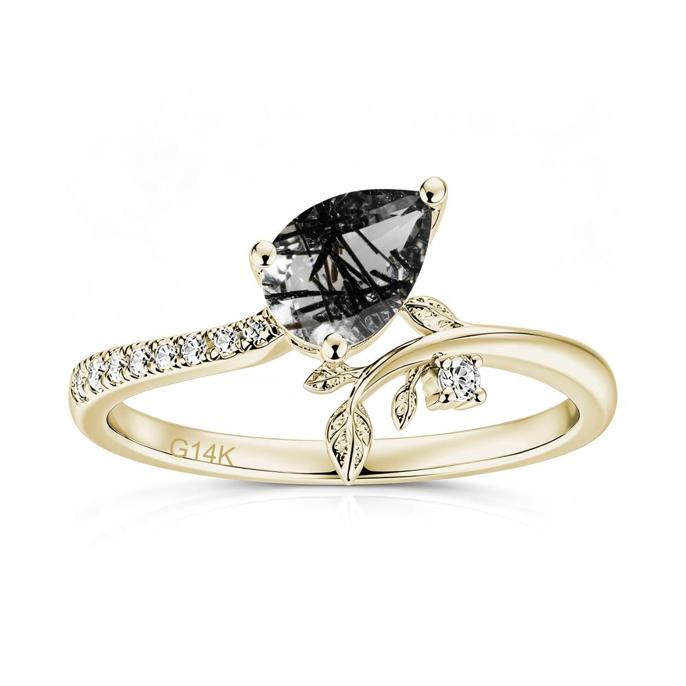 Pear Cut Emerald Twig Leaf Ring - LUO Jewelry #gemstone_Black Rutilated Quartz
