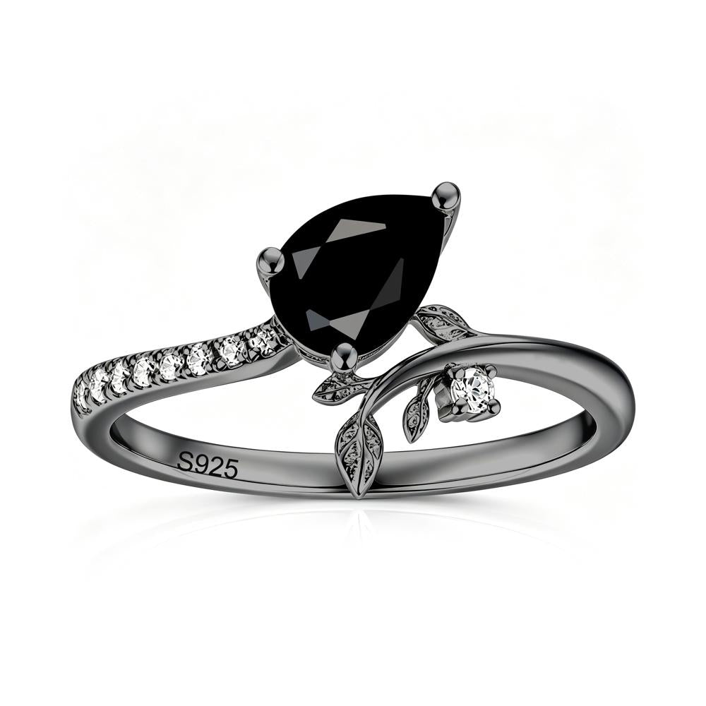 Pear Cut Emerald Twig Leaf Ring - LUO Jewelry #gemstone_Black Spinel