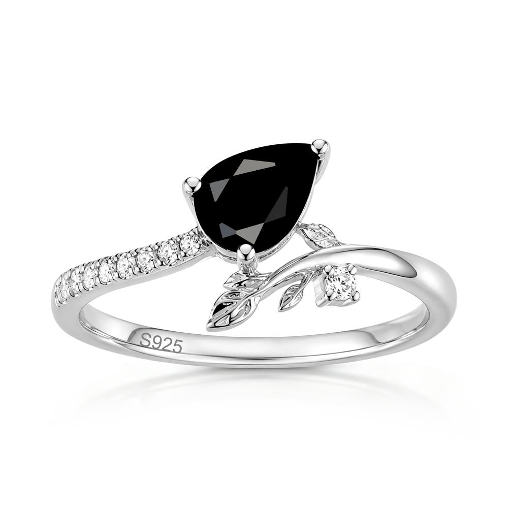 Pear Cut Emerald Twig Leaf Ring - LUO Jewelry #gemstone_Black Spinel