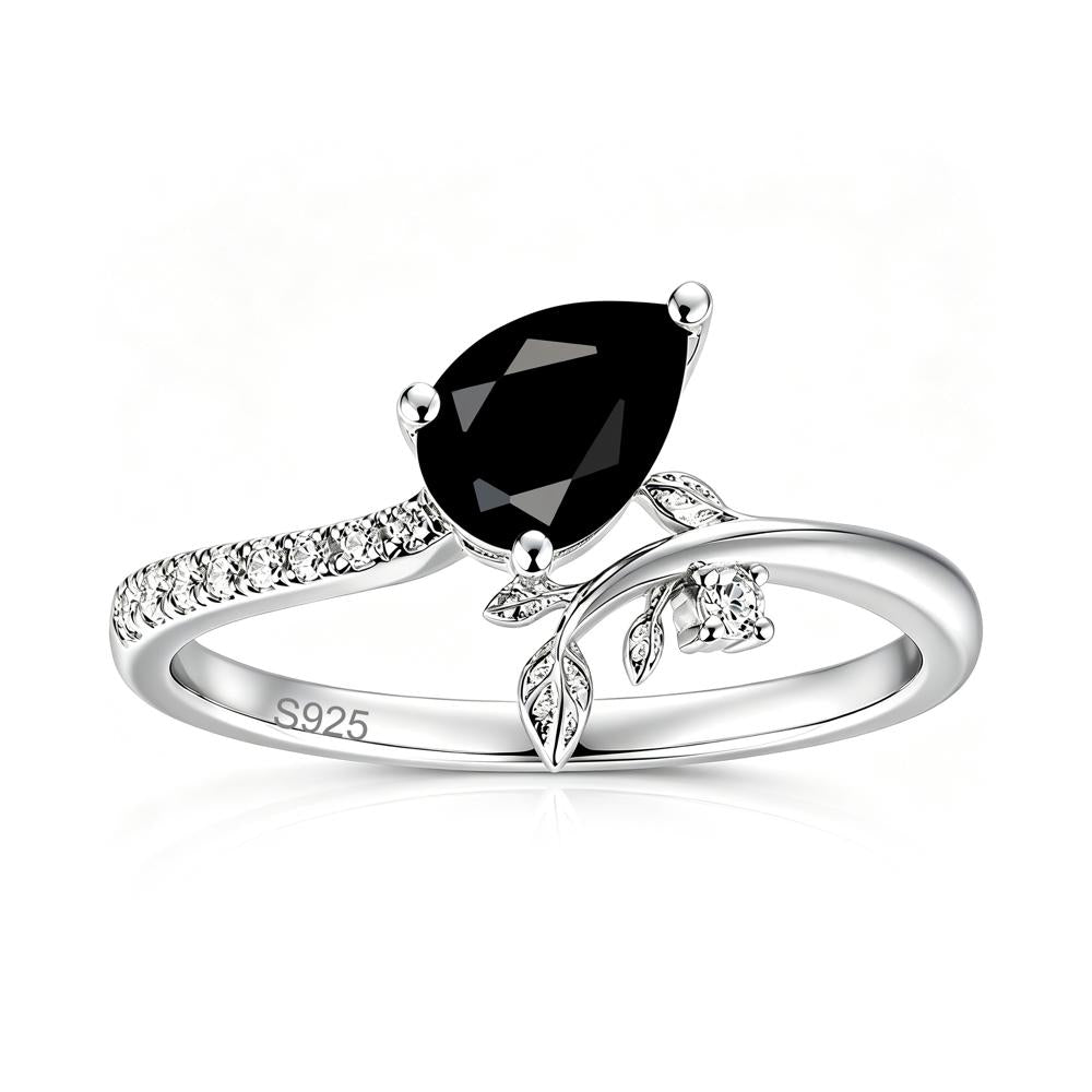Pear Cut Emerald Twig Leaf Ring - LUO Jewelry #gemstone_Black Spinel