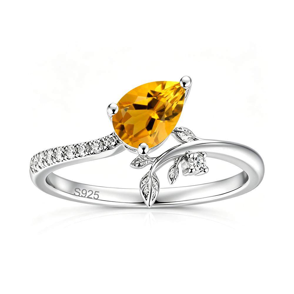 Pear Cut Emerald Twig Leaf Ring - LUO Jewelry #gemstone_Citrine