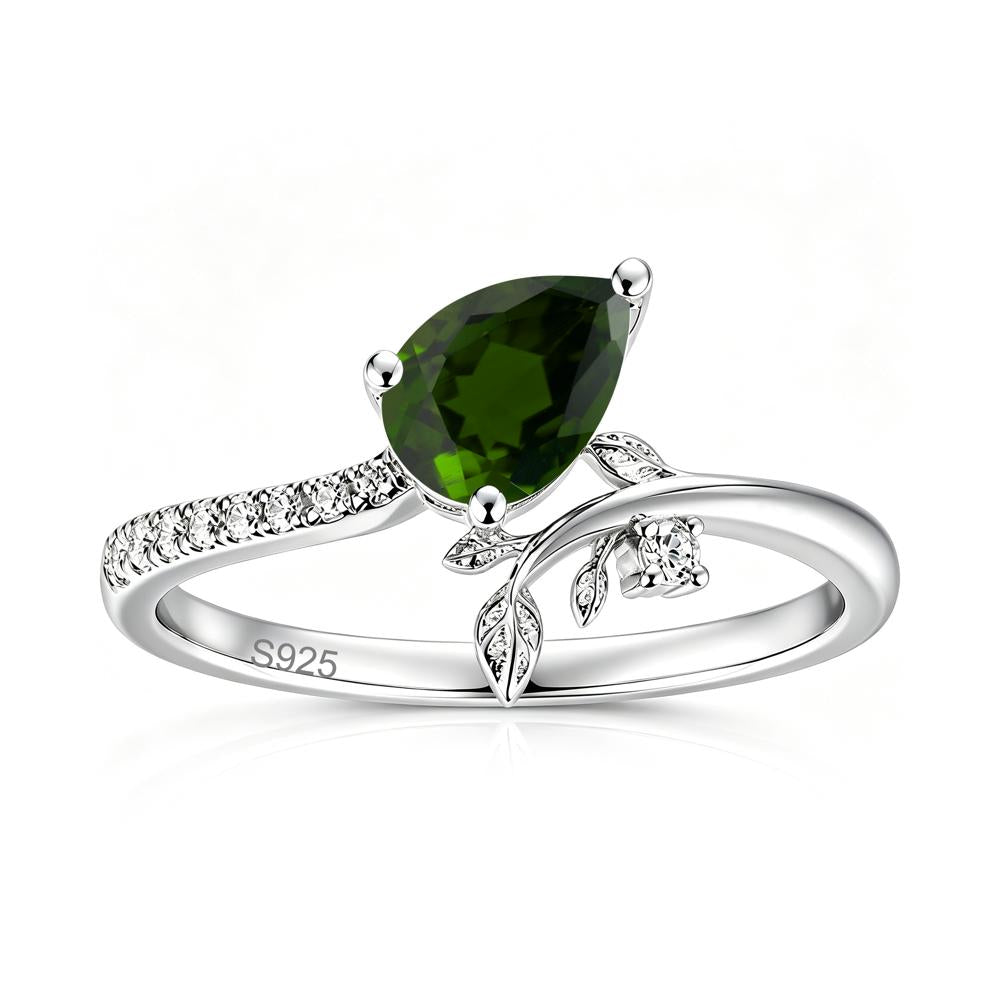 Pear Cut Emerald Twig Leaf Ring - LUO Jewelry #gemstone_Diopside