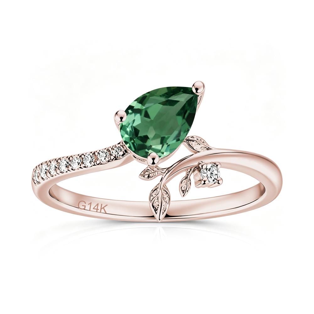 Pear Cut Emerald Twig Leaf Ring - LUO Jewelry #gemstone_Green Sapphire
