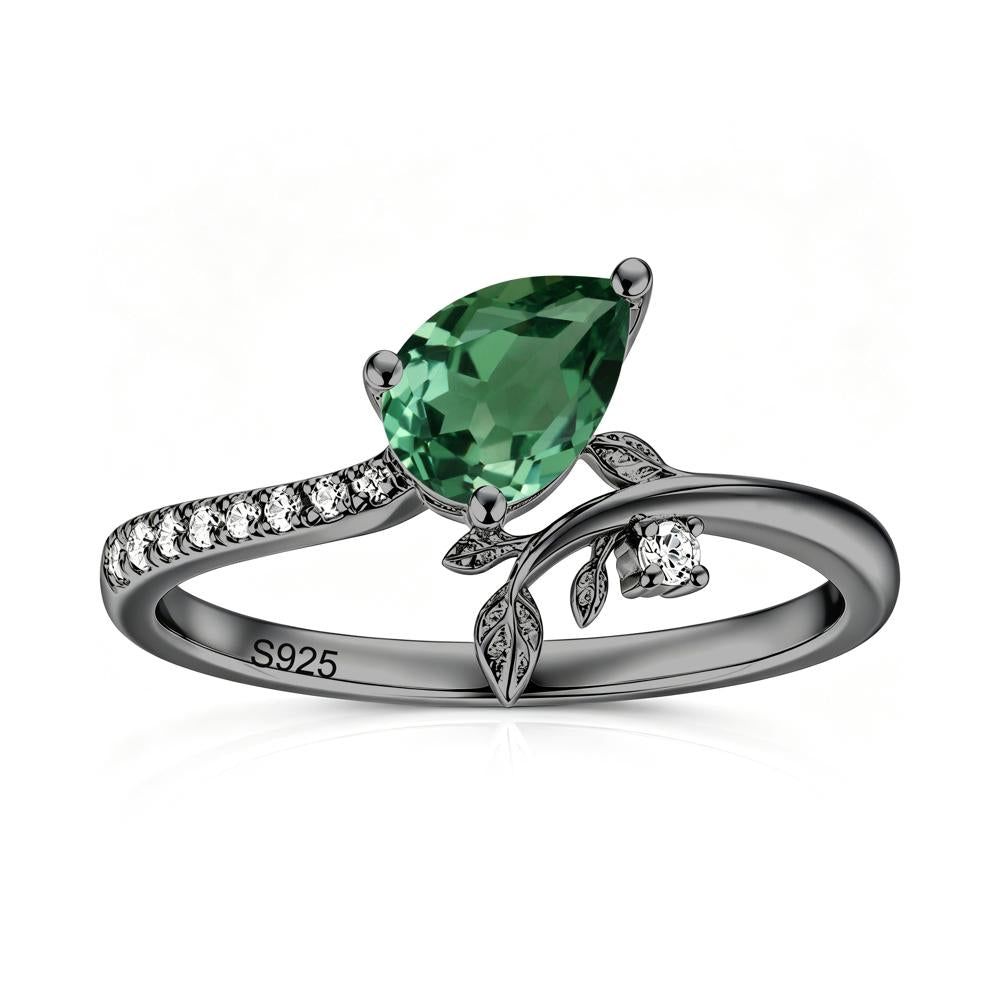 Pear Cut Emerald Twig Leaf Ring - LUO Jewelry #gemstone_Green Sapphire