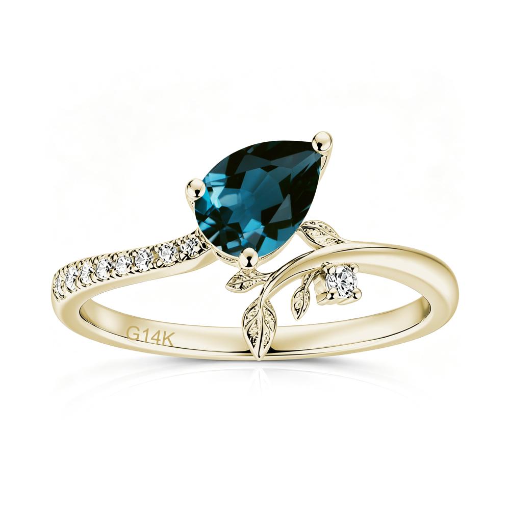 Pear Cut Emerald Twig Leaf Ring - LUO Jewelry #gemstone_London Blue Topaz