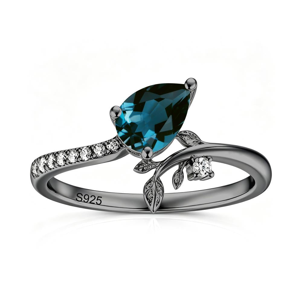 Pear Cut Emerald Twig Leaf Ring - LUO Jewelry #gemstone_London Blue Topaz