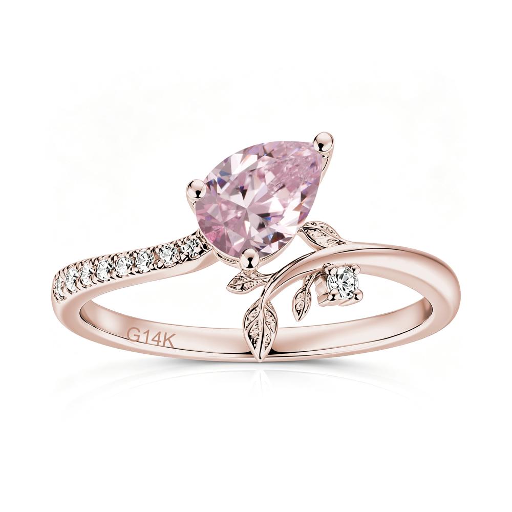 Pear Cut Emerald Twig Leaf Ring - LUO Jewelry #gemstone_Pink Cubic Zirconia
