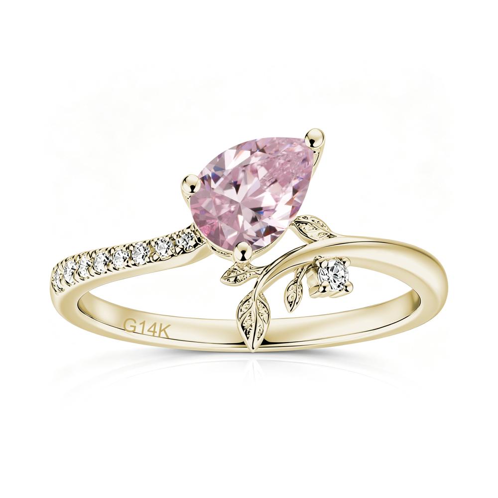 Pear Cut Emerald Twig Leaf Ring - LUO Jewelry #gemstone_Pink Cubic Zirconia