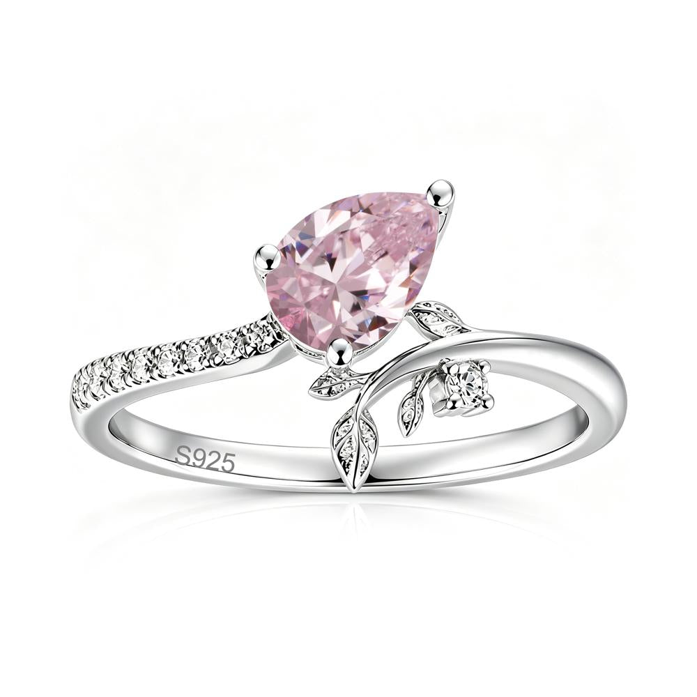 Pear Cut Emerald Twig Leaf Ring - LUO Jewelry #gemstone_Pink Cubic Zirconia