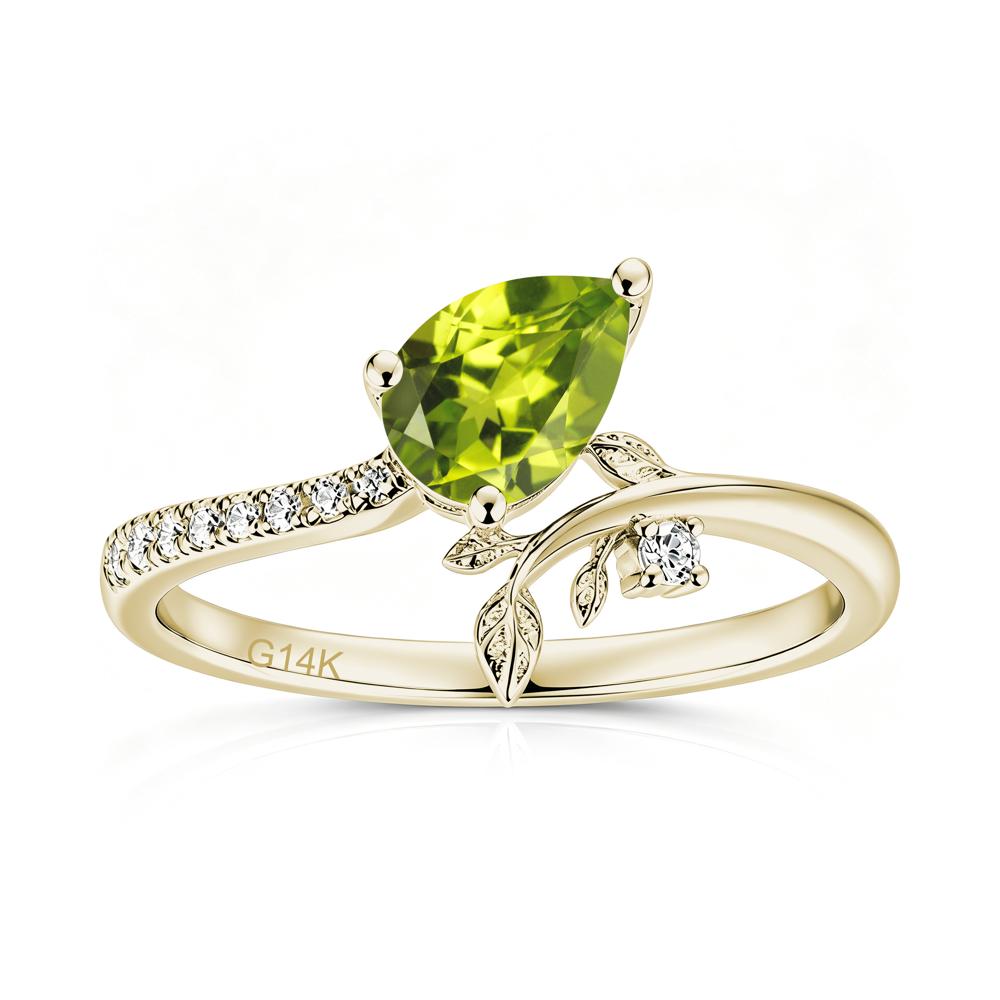 Pear Cut Emerald Twig Leaf Ring - LUO Jewelry #gemstone_Peridot