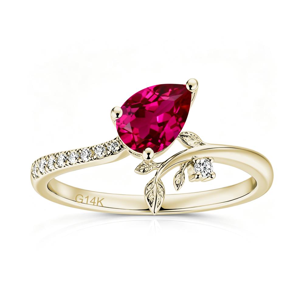 Pear Cut Emerald Twig Leaf Ring - LUO Jewelry #gemstone_Ruby