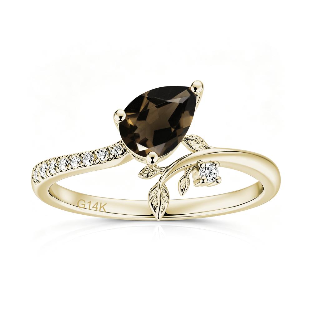 Pear Cut Emerald Twig Leaf Ring - LUO Jewelry #gemstone_Smoky Quartz