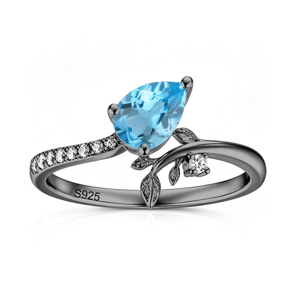 Pear Cut Emerald Twig Leaf Ring - LUO Jewelry #gemstone_Swiss Blue Topaz