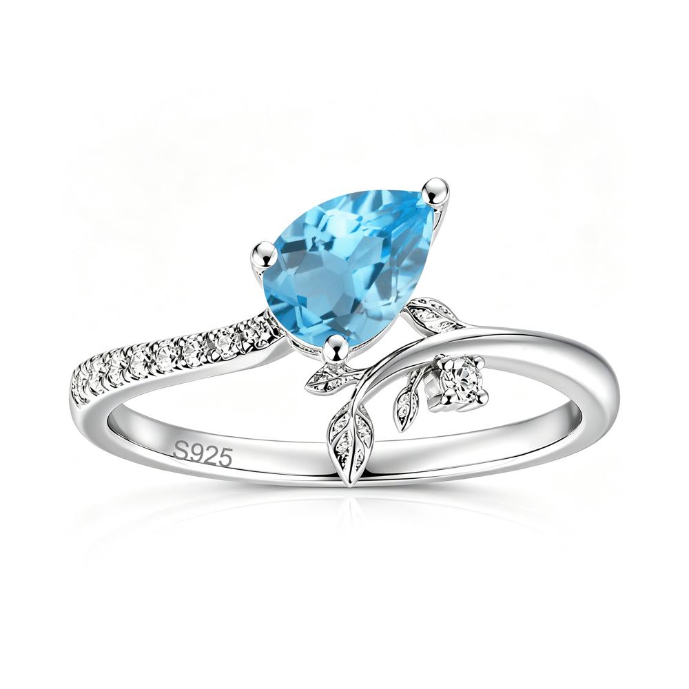 Pear Cut Emerald Twig Leaf Ring - LUO Jewelry #gemstone_Swiss Blue Topaz
