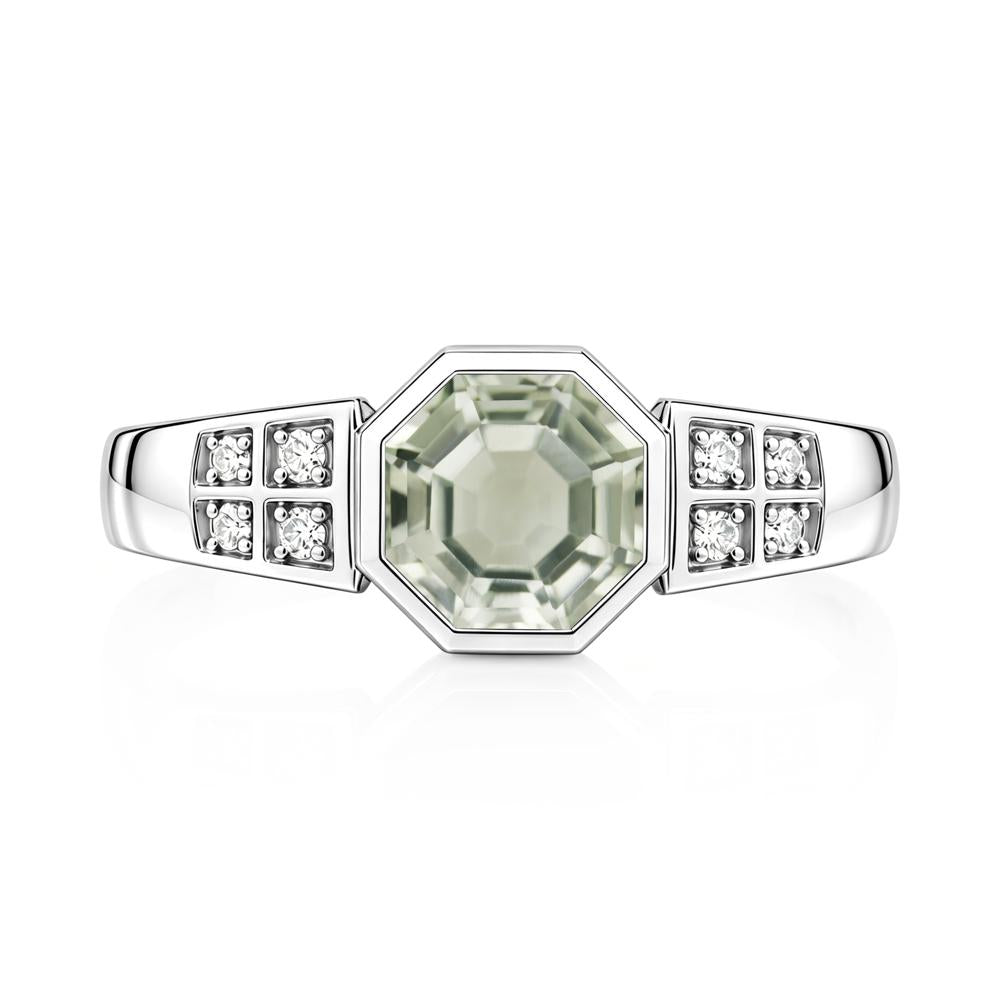 Bezel Setting Octagon London Blue Topaz Ring - LUO Jewelry #gemstone_Green Amethyst