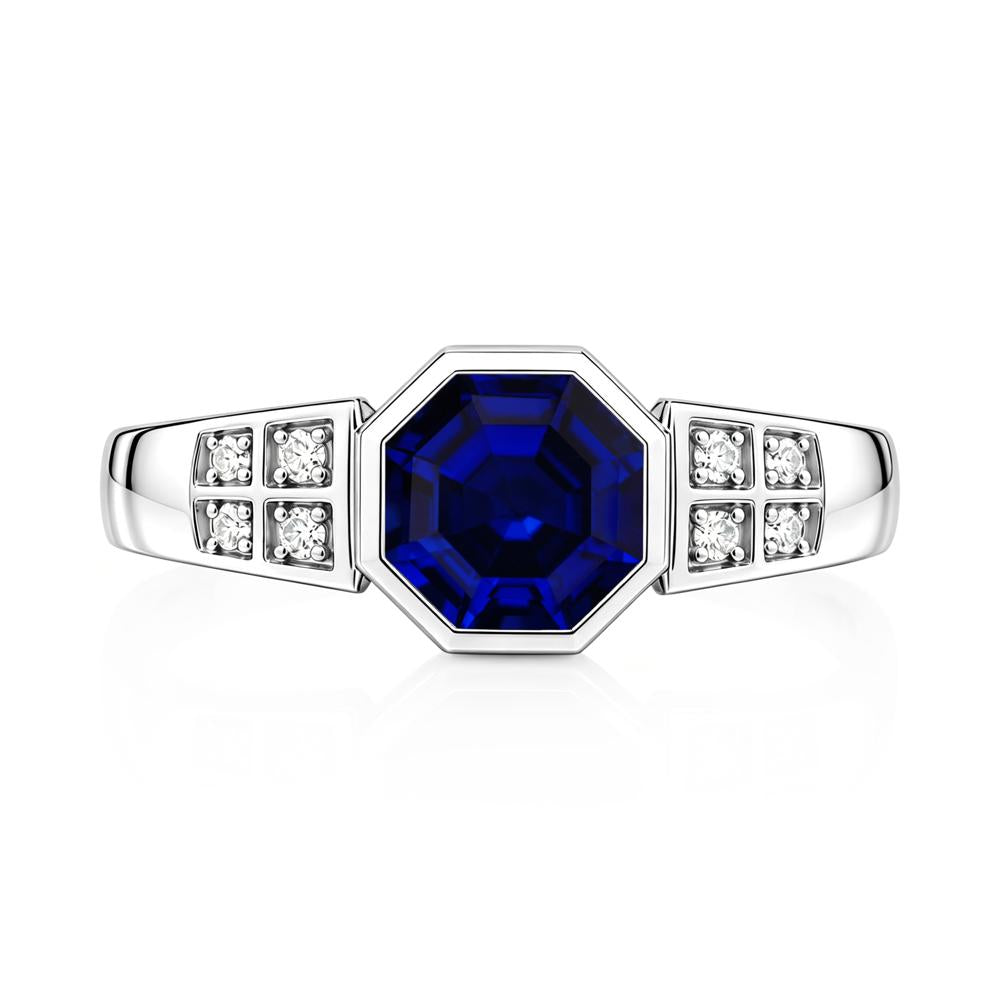 Bezel Setting Octagon London Blue Topaz Ring - LUO Jewelry #gemstone_Sapphire