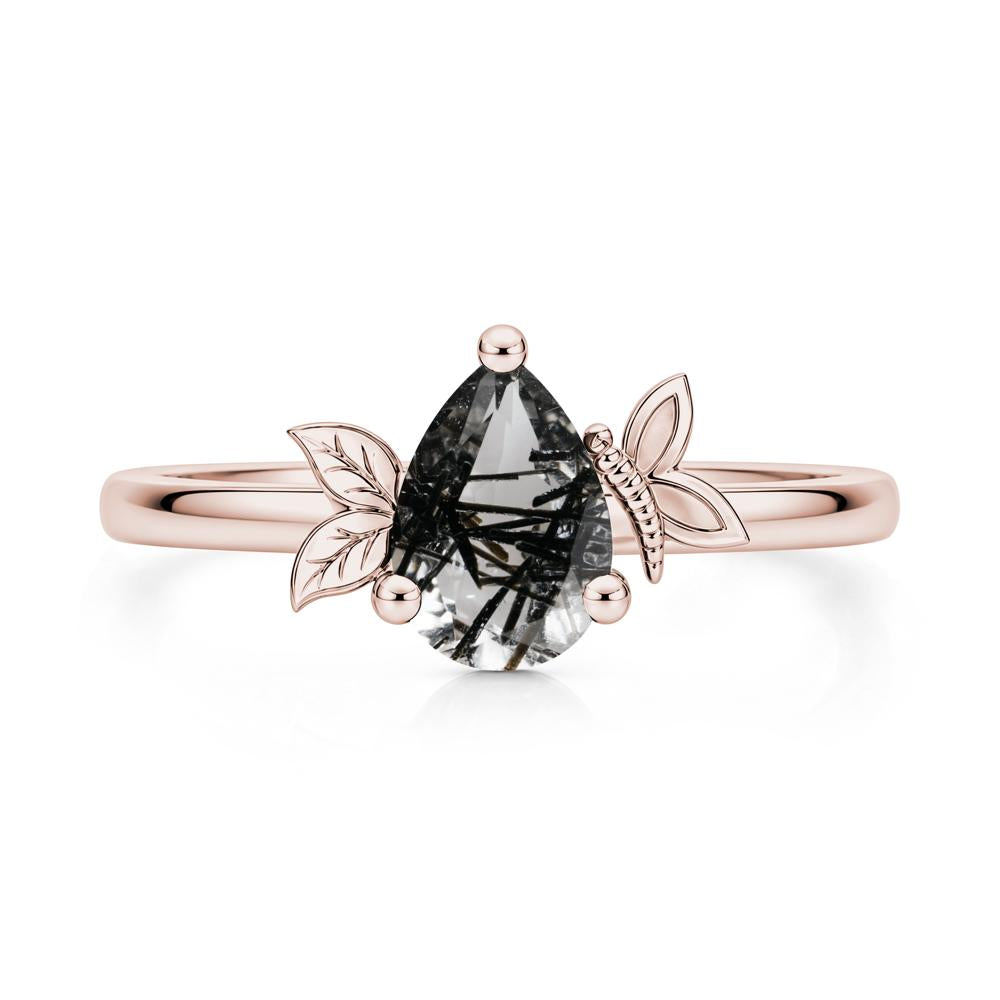 Leaf Butterfly Nature Inspired Emerald Ring - LUO Jewelry #gemstone_Black Rutilated Quartz