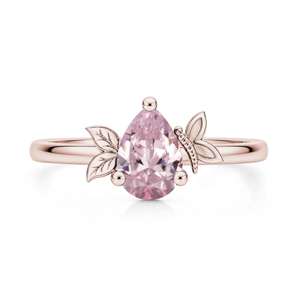 Leaf Butterfly Nature Inspired Emerald Ring - LUO Jewelry #gemstone_Pink Cubic Zirconia