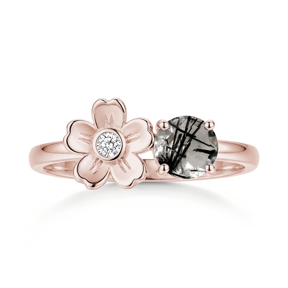 Round Shaped Morganite Flower Ring - LUO Jewelry #gemstone_Black Rutilated Quartz