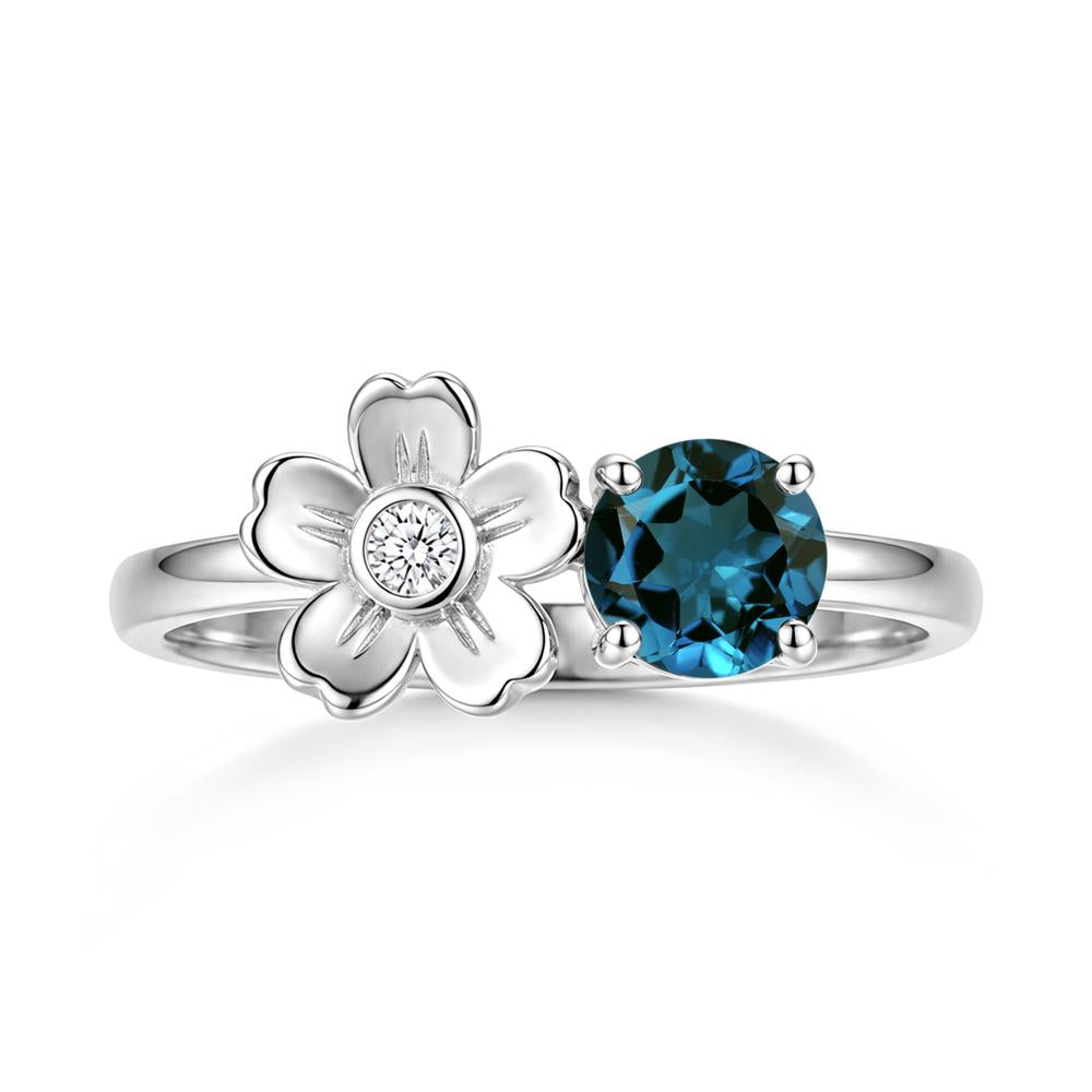 Round Shaped Morganite Flower Ring - LUO Jewelry #gemstone_London Blue Topaz