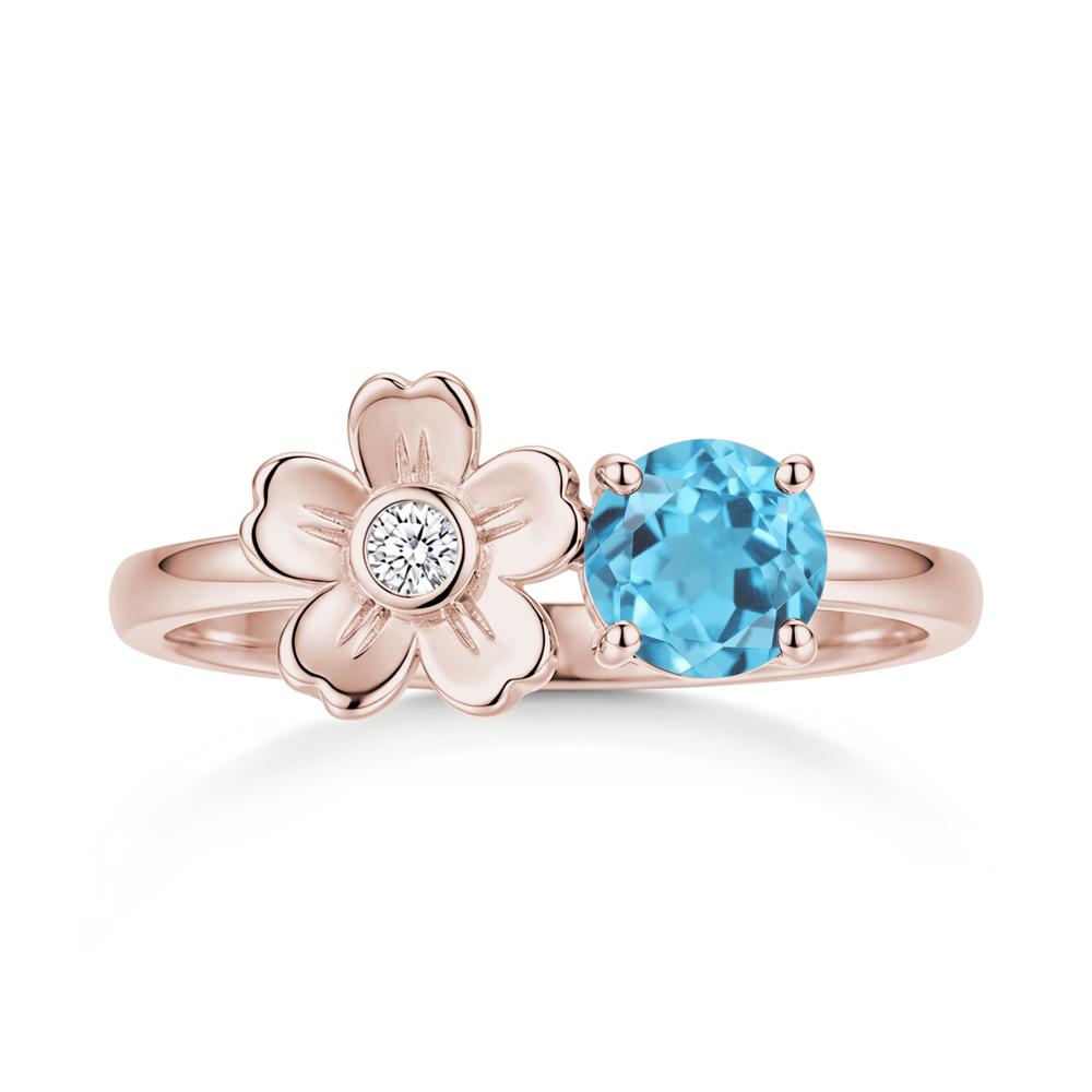 Round Shaped Morganite Flower Ring - LUO Jewelry #gemstone_Swiss Blue Topaz