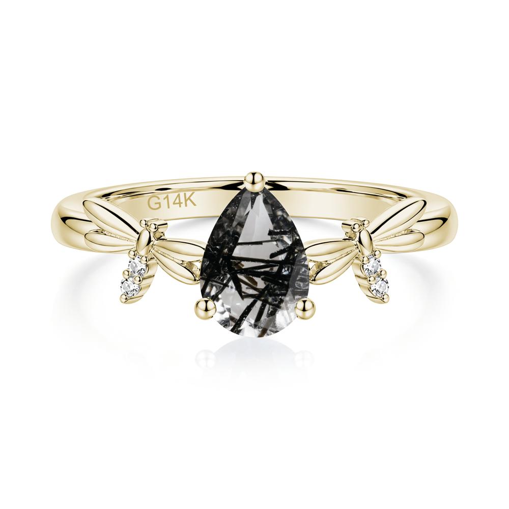 Pear Cut London Blue Topaz Dragonfly Ring - LUO Jewelry #gemstone_Black Rutilated Quartz