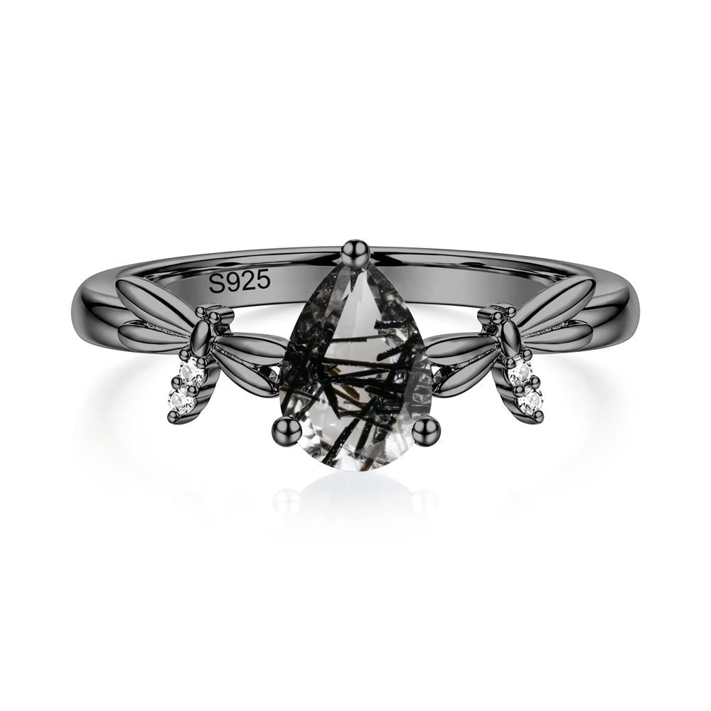 Pear Cut London Blue Topaz Dragonfly Ring - LUO Jewelry #gemstone_Black Rutilated Quartz