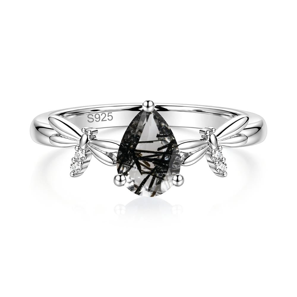 Pear Cut London Blue Topaz Dragonfly Ring - LUO Jewelry #gemstone_Black Rutilated Quartz