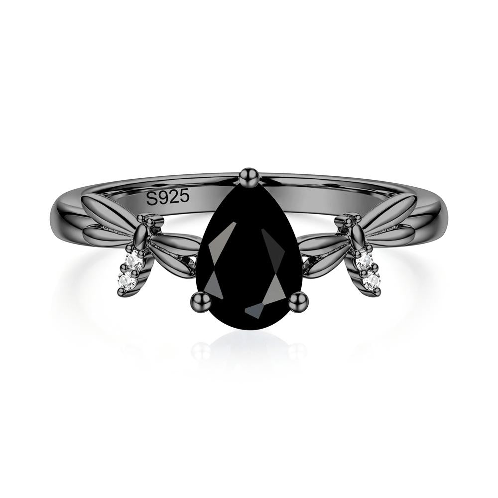 Pear Cut London Blue Topaz Dragonfly Ring - LUO Jewelry #gemstone_Black Spinel