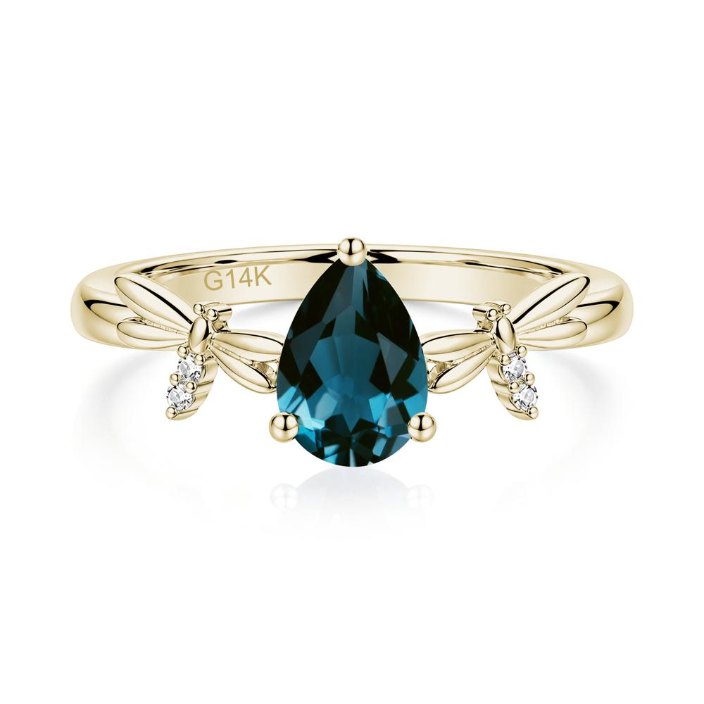 Pear Cut London Blue Topaz Dragonfly Ring - LUO Jewelry #gemstone_London Blue Topaz