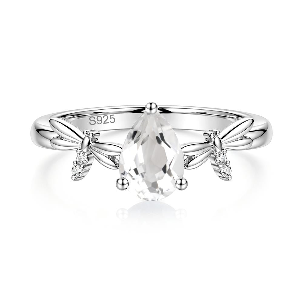 Pear Cut London Blue Topaz Dragonfly Ring - LUO Jewelry #gemstone_White Topaz