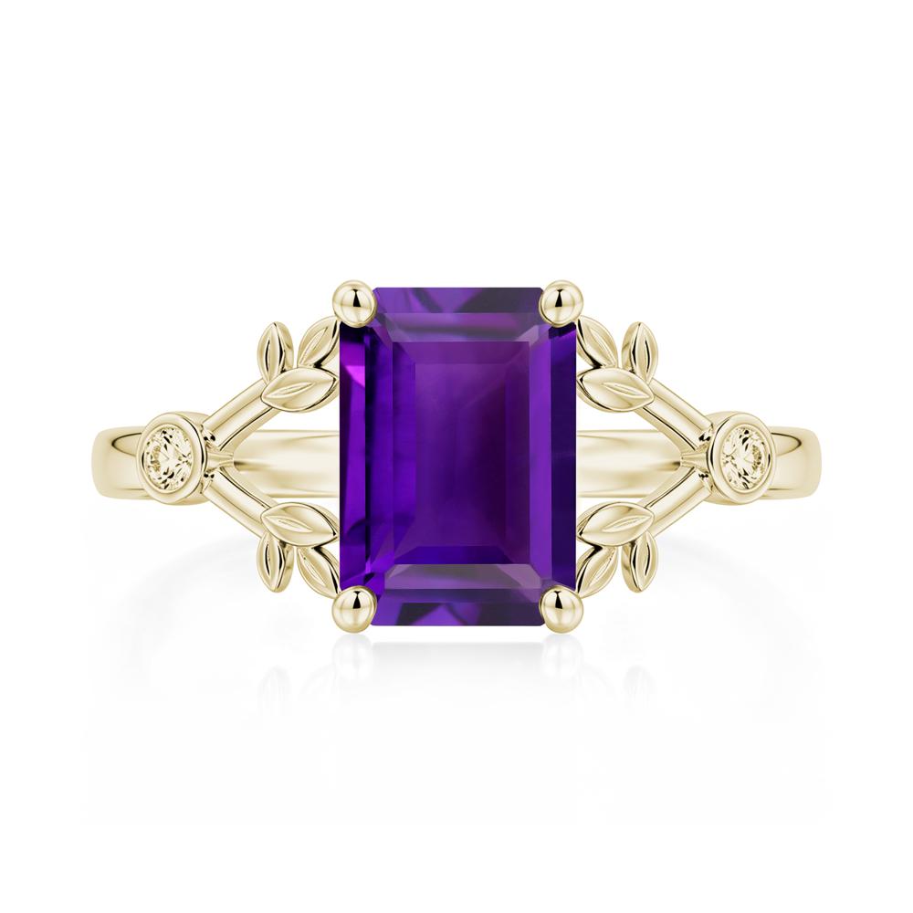Emerald Cut Amethyst Leaf Split Ring - LUO Jewelry #gemstone_Amethyst