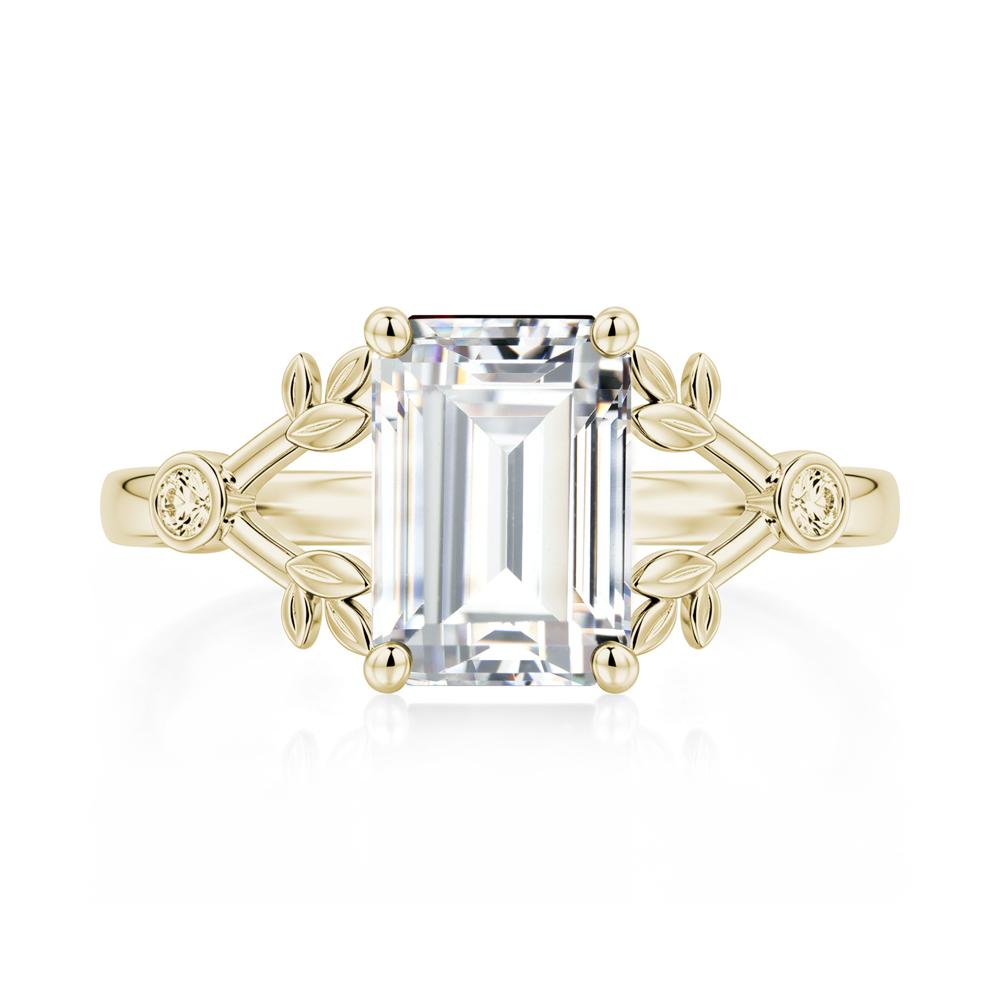 Emerald Cut Amethyst Leaf Split Ring - LUO Jewelry #gemstone_Cubic Zirconia