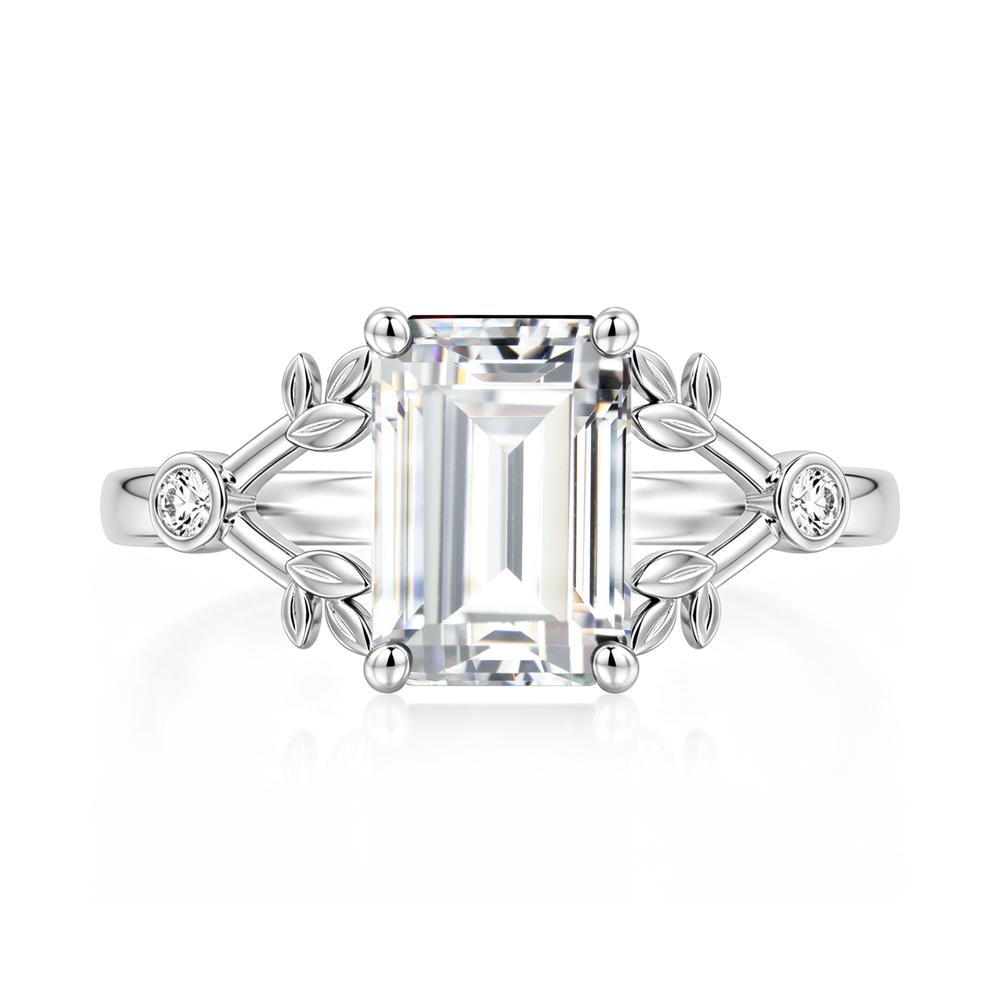 Emerald Cut Amethyst Leaf Split Ring - LUO Jewelry #gemstone_Cubic Zirconia