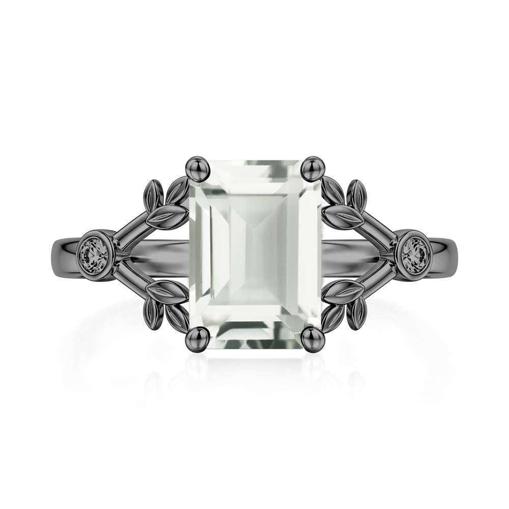 Emerald Cut Amethyst Leaf Split Ring - LUO Jewelry #gemstone_Green Amethyst