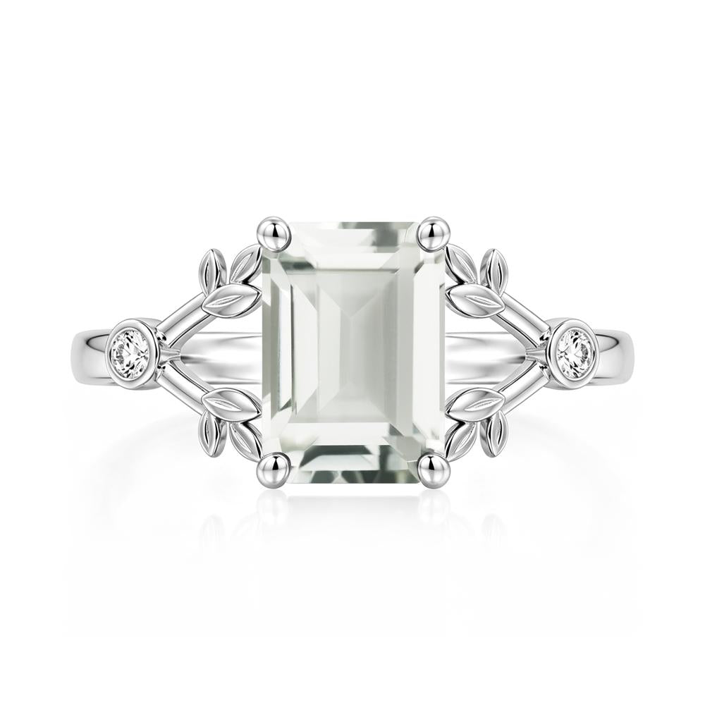 Emerald Cut Amethyst Leaf Split Ring - LUO Jewelry #gemstone_Green Amethyst