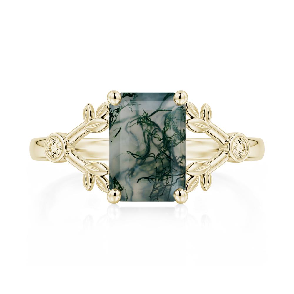 Emerald Cut Amethyst Leaf Split Ring - LUO Jewelry #gemstone_Moss Agate