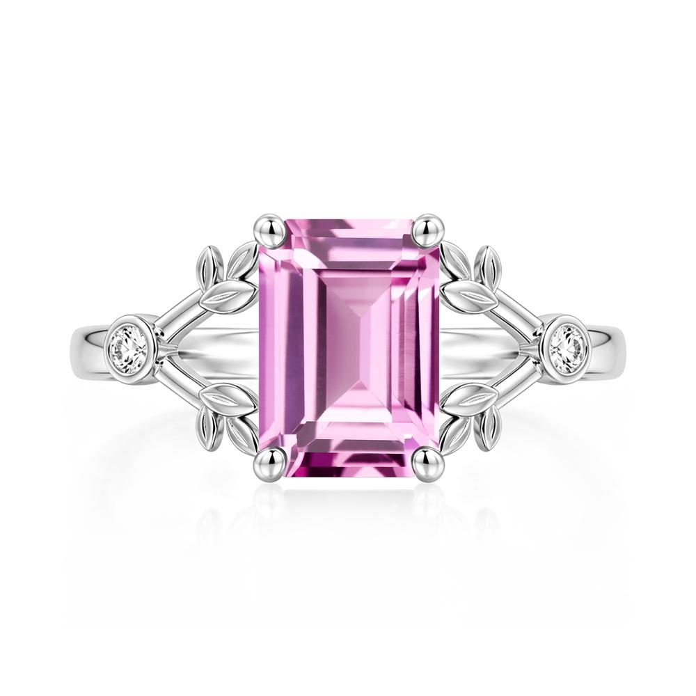 Emerald Cut Amethyst Leaf Split Ring - LUO Jewelry #gemstone_Pink Sapphire