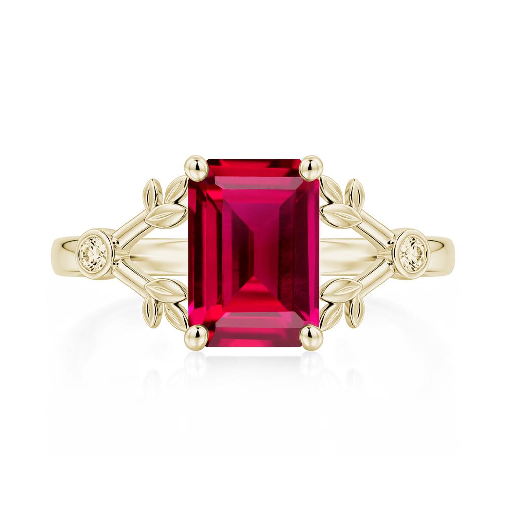 Emerald Cut Amethyst Leaf Split Ring - LUO Jewelry #gemstone_Ruby